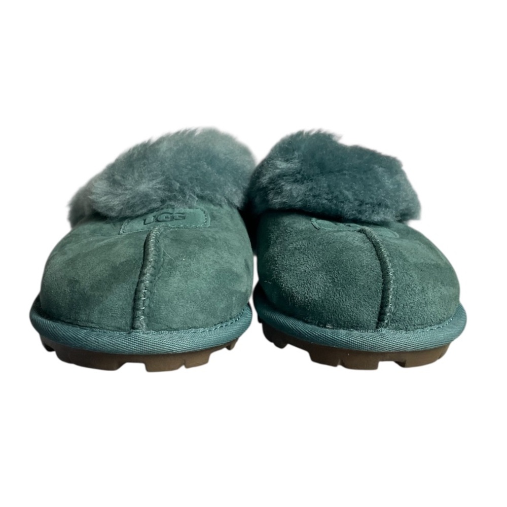 UGG Coquette Atlantic Slippers Shoes Sheepskin Fur Women’s 7 Teal Green Suede - Picture 3 of 8